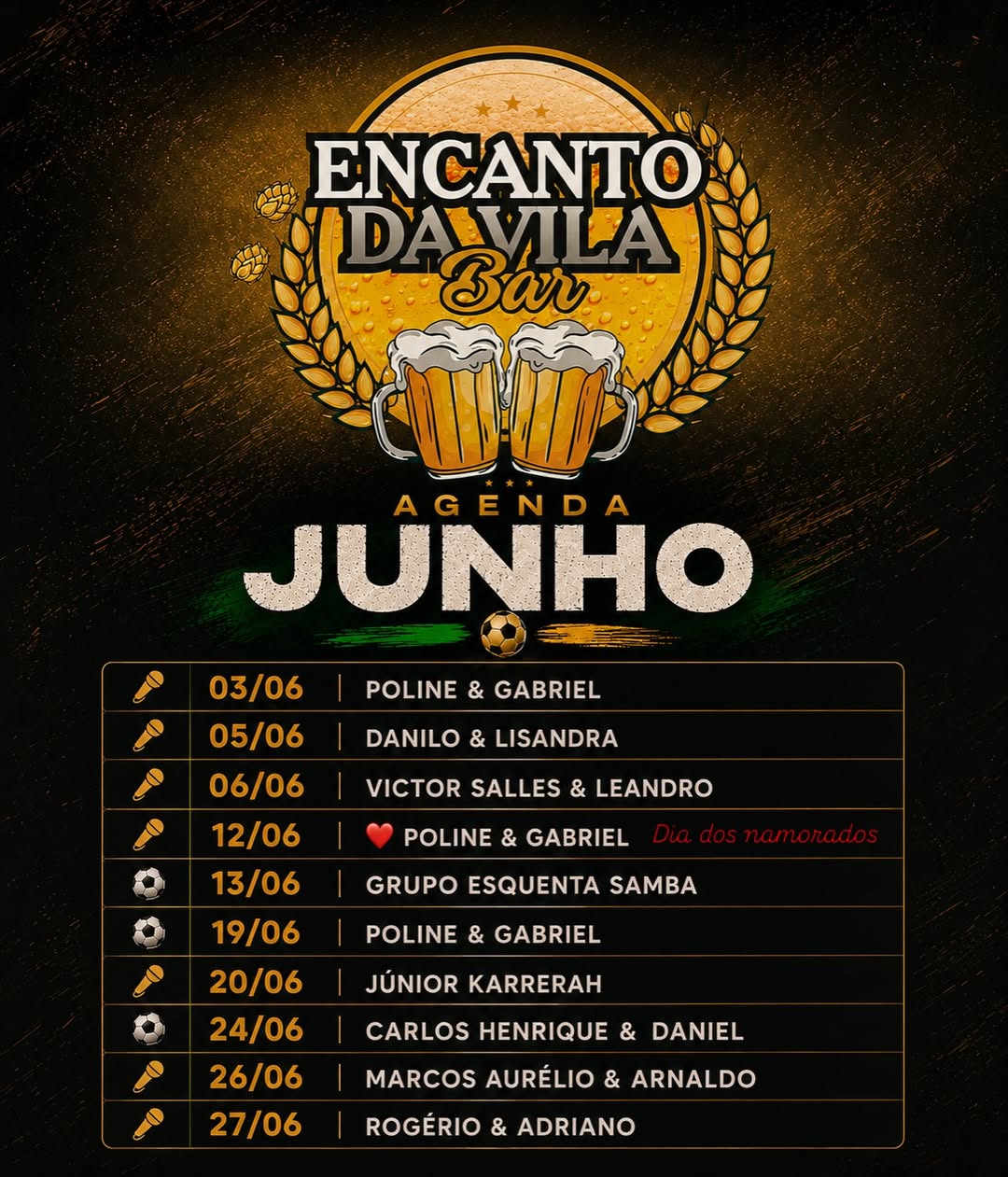 PROGRAMAÇÃOMPERDÍVEL NO ENCANTO VILA BAR!